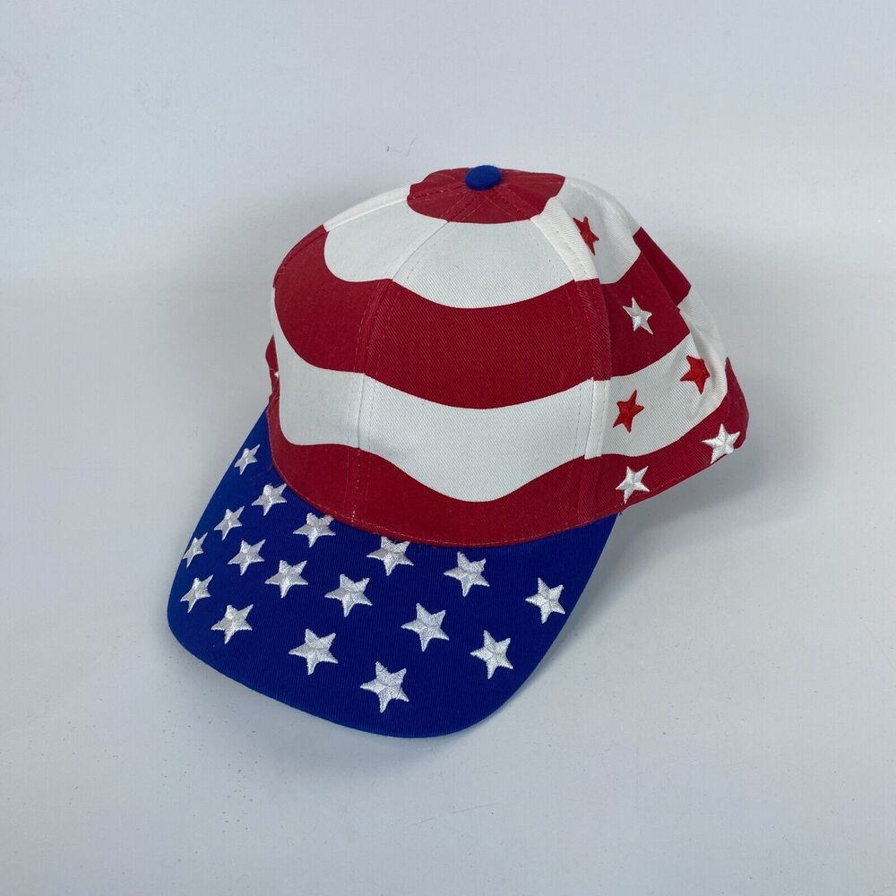 Vintage Nissin Baseball Cap Mens OS‎ Multi Stars & Stripes Embroidered Strapback